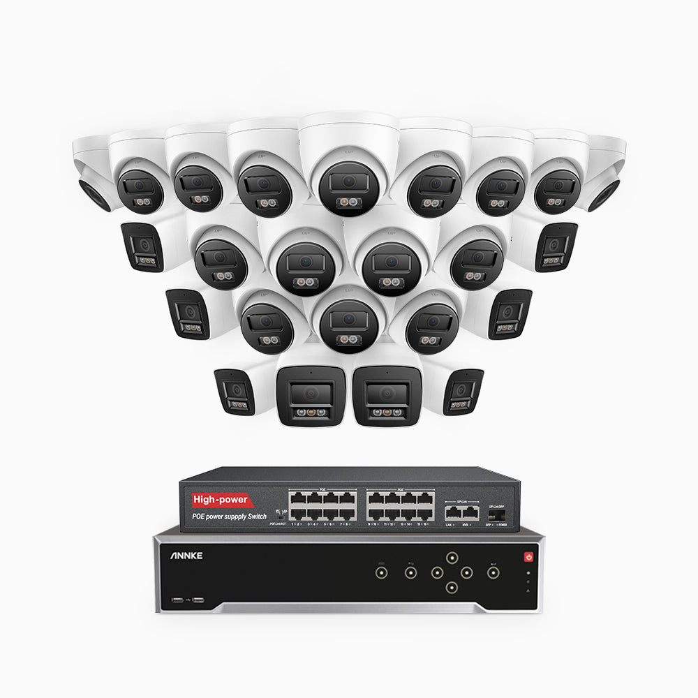 H800 - 4K 32 Channel PoE Security CCTV System with 8 Bullet & 16 Turret Cameras, Human & Vehicle Detection, Colour & IR Night Vision, Built-in Mic, RTSP Supported, 16-Port PoE Switch Included