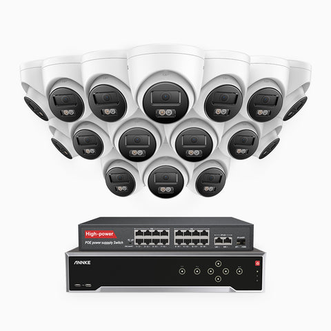 H800 - 4K 32 Channel 16 Cameras PoE Security CCTV System, Human & Vehicle Detection, Colour & IR Night Vision, Built-in Mic, RTSP Supported, 16-Port PoE Switch Included