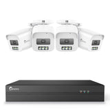 8MP (4K) UHD PoE Outdoor Security Camera Systems, 8 x Channel NVR / 4 x Bullet IP Camera Kit, Color Night Vision, Human & Vehicle & Package & Pet AI Detection, Two-Way Audio, IP67 Weatherproof