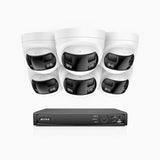 FDH800 - 8 Channel PoE Security System with 6 X 8MP UHD Dual Lens Cameras, 180° Panoramic View, Smart Dual Light Night Vision, Two-Way Audio, Active Siren & Alarm, Human & Vehicle Detection, IP67