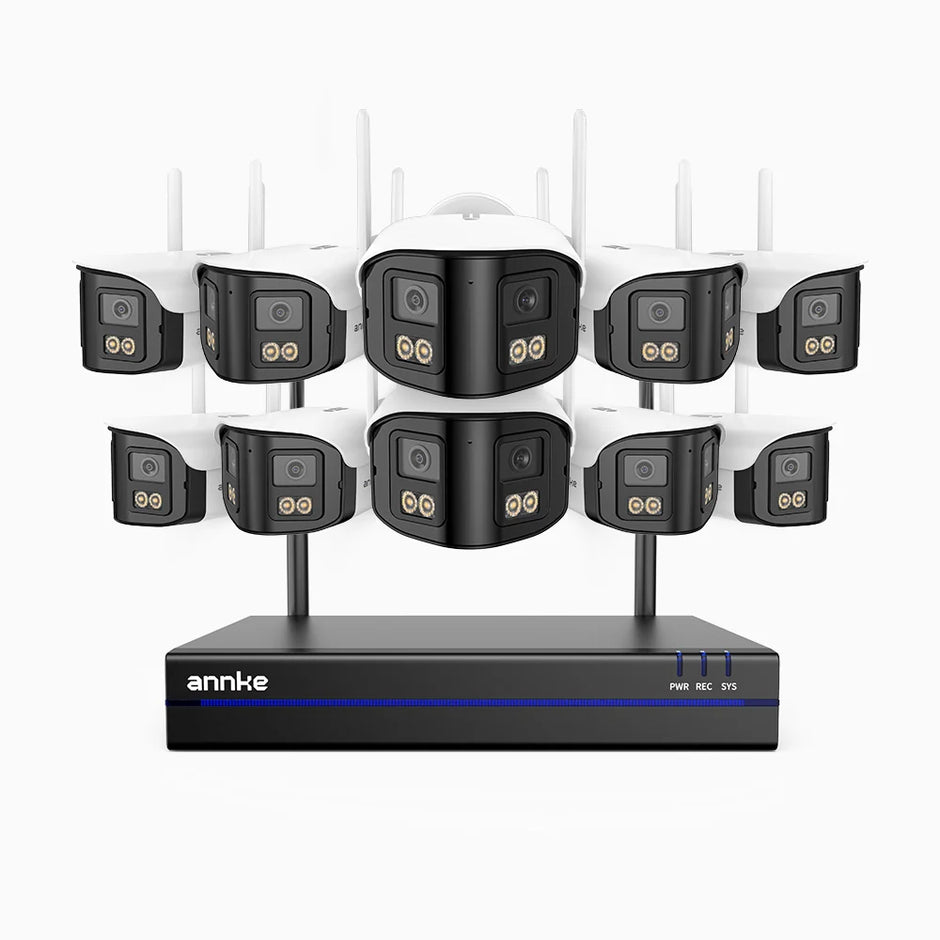 WSCD400P - 4MP 16 Channel 10 Dual-Lens Cameras Wireless NVR Security System, 170° Ultra-wide Angle, 2.4G/5G Dual-Band WiFi, Full Color Night Vision, Two-Way Audio, Cloud & Max. 256 GB Local Storage, Works with Alexa