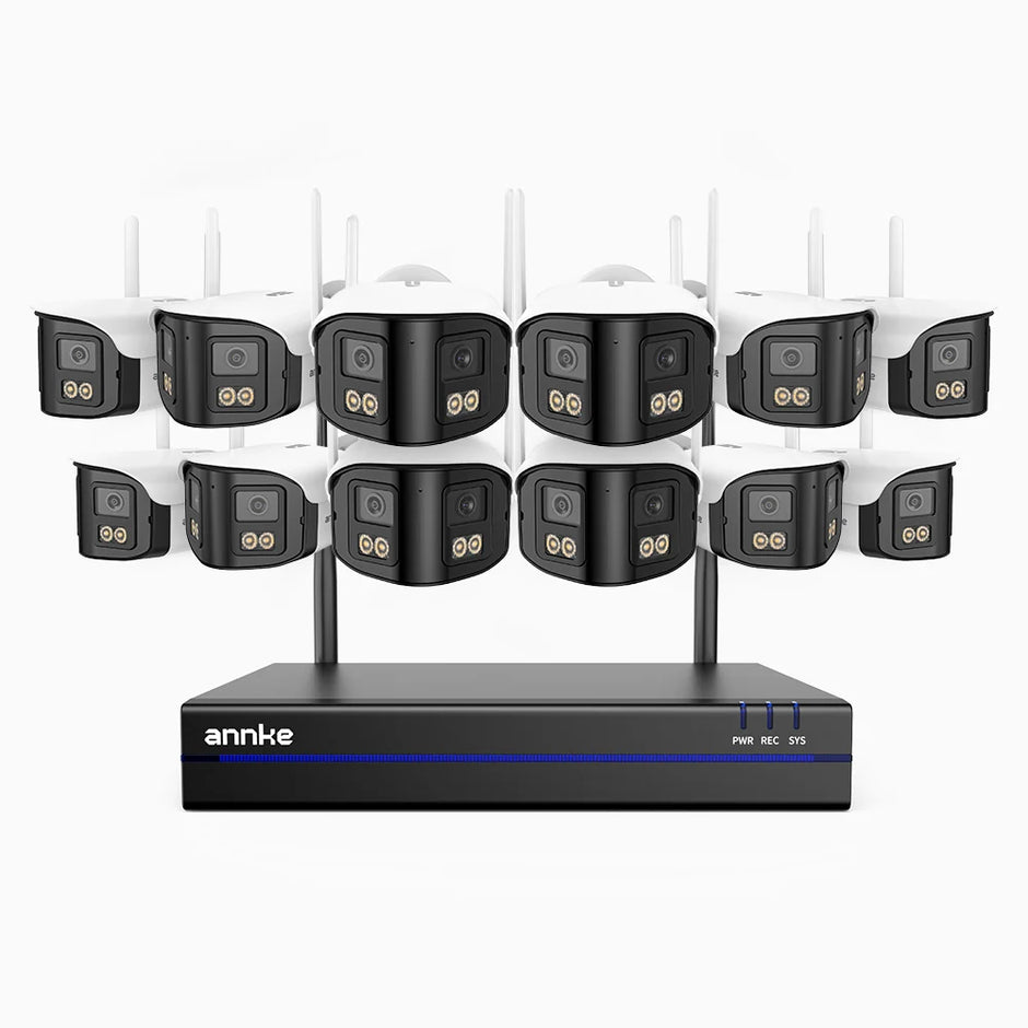 WSCD400P - 4MP 16 Channel 12 Dual-Lens Cameras Wireless NVR Security System, 170° Ultra-wide Angle, 2.4G/5G Dual-Band WiFi, Full Color Night Vision, Two-Way Audio, Cloud & Max. 256 GB Local Storage, Works with Alexa