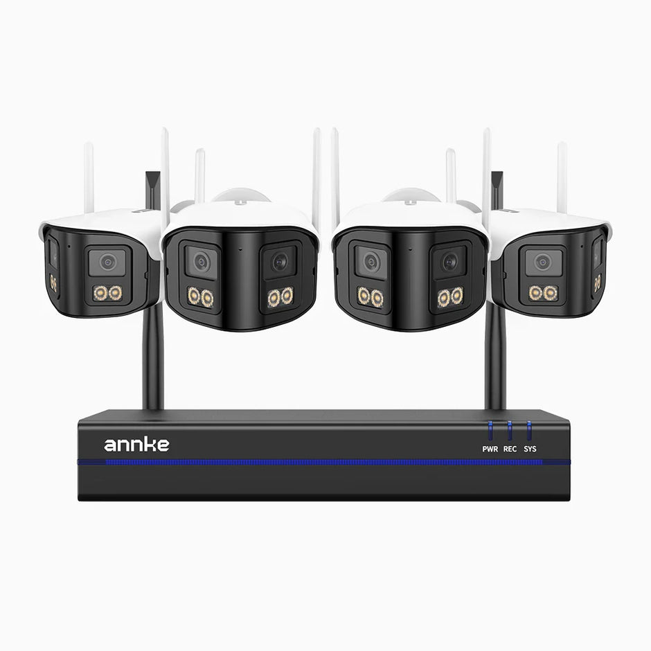WSCD400P - 4MP 8 Channel 4 Dual-Lens Cameras Wireless NVR Security System, 170° Ultra-wide Angle, 2.4G/5G Dual-Band WiFi, Full Color Night Vision, Two-Way Audio, Cloud & Max. 256 GB Local Storage, Works with Alexa