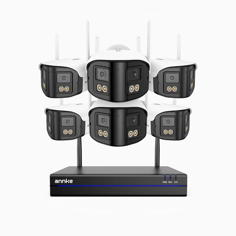 WSCD400P - 4MP 8 Channel 6 Dual-Lens Cameras Wireless NVR Security System, 170° Ultra-wide Angle, 2.4G/5G Dual-Band WiFi, Full Color Night Vision, Two-Way Audio, Cloud & Max. 256 GB Local Storage, Works with Alexa