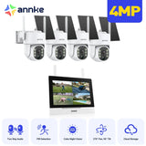 WTB400 - 4MP 4 Channel 4 Solar Cameras Wireless NVR CCTV System with 7″ Monitor,  IPS Touch Screen, Motion Detection, Two-Way Audio, 9000mAh Rechargeable Battery & Solar Powered, 270° Pan & 90° Tilt,  Works with Alexa