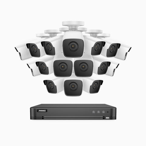 E500 – 5MP 16 Channel 16 Cameras Outdoor Wired Security System, Smart DVR with Human & Vehicle Detection, H.265+, 100 ft Infrared Night Vision, IP67 Weatherproof