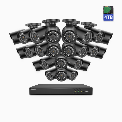 E200 - 32 Channel 1080p Outdoor Wired Security Camera System with 24 pcs Cameras & 4 TB HDD, Smart DVR with Human & Vehicle Detection, H.265+, 100 ft Infrared Night Vision