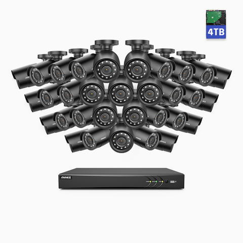 E200 - 32 Channel 1080p Outdoor Wired Security Camera System with 32 pcs Cameras & 4 TB HDD, Smart DVR with Human & Vehicle Detection, H.265+, 100 ft Infrared Night Vision