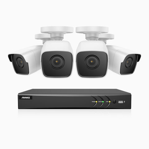 E500 – 5MP 8 Channel 4 Cameras Outdoor Wired CCTV System, Smart DVR with Human & Vehicle Detection, H.265+, 100 ft Infrared Night Vision, IP67 Weatherproof