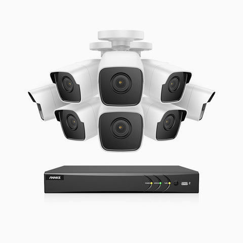 E500 – 5MP 8 Channel 8 Cameras Outdoor Wired CCTV System, Smart DVR with Human & Vehicle Detection, H.265+, 100 ft Infrared Night Vision, IP67 Weatherproof