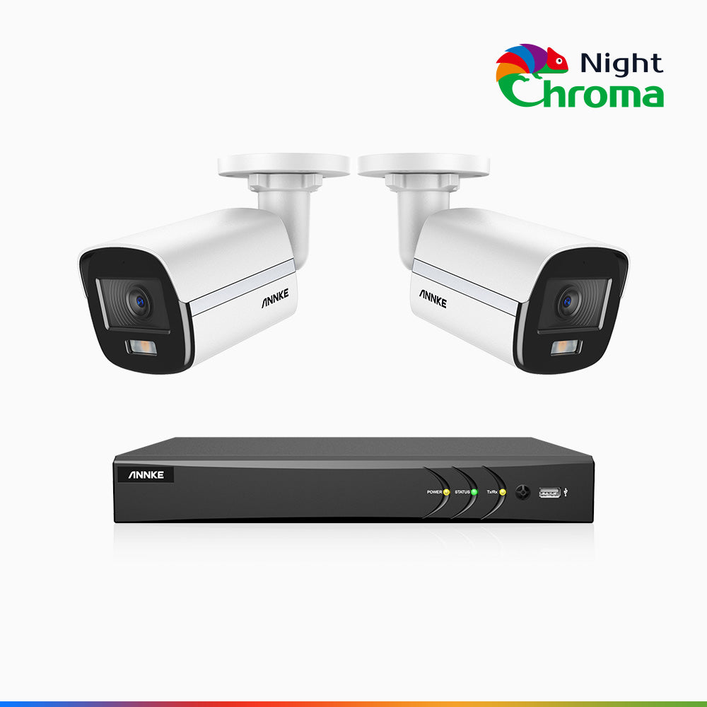 NightChroma<sup>TM</sup>  NAK500 - Updated Version, 3K 8 Channel 2 Cameras TVI Security System, Acme Colour Night Vision, 2960 × 1665 Resolution, f/1.0 Aperture (0.001 Lux), Built-in Microphone, IP67