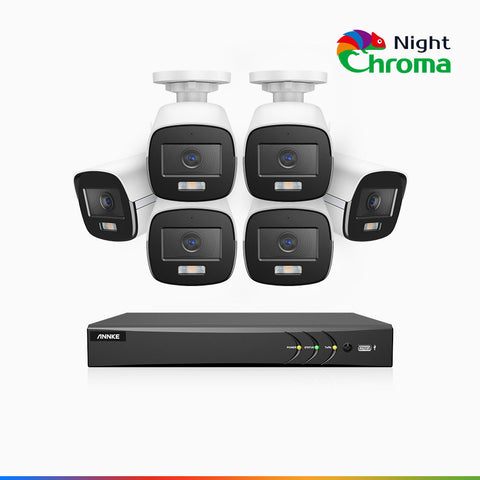 NightChroma<sup>TM</sup>  NAK500 - Updated Version, 3K 8 Channel 6 Cameras TVI Security System, Acme Colour Night Vision, 2960 × 1665 Resolution, f/1.0 Aperture (0.001 Lux), Built-in Microphone, IP67