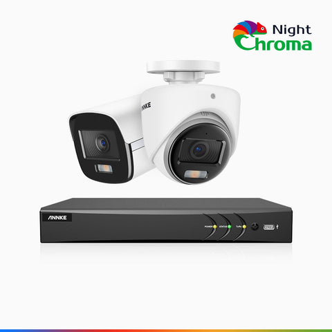 NightChroma<sup>TM</sup>  NAK500 - Updated Version,  3K 8 Channel TVI Security System with 1 Bullet & 1 Turret Cameras, Acme Colour Night Vision, 2960 × 1665 Resolution, f/1.0 Aperture (0.001 Lux), Built-in Microphone, IP67