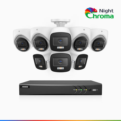 NightChroma<sup>TM</sup>  NAK500 - Updated Version, 3K 8 Channel TVI Security System with 4 Bullet & 4 Turret Cameras, Acme Colour Night Vision, 2960 × 1665 Resolution, f/1.0 Aperture (0.001 Lux), Built-in Microphone, IP67