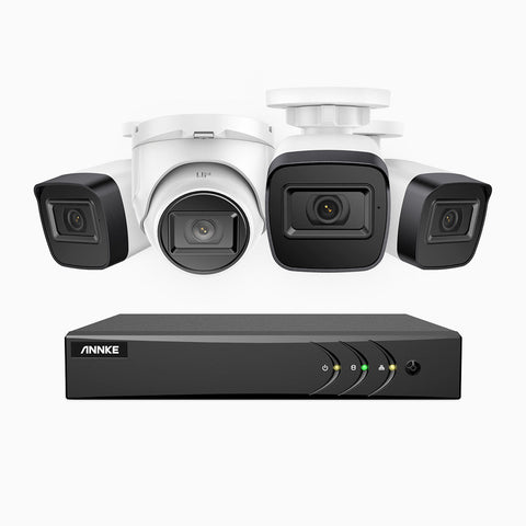 EL200 - 1080p 4 Channel Outdoor Wired Security CCTV System with 3 Bullet & 1 Turret Cameras, 3.6 MM Lens, Smart DVR with Human & Vehicle Detection, 66 ft Infrared Night Vision, 4-in-1 Output Signal, IP67