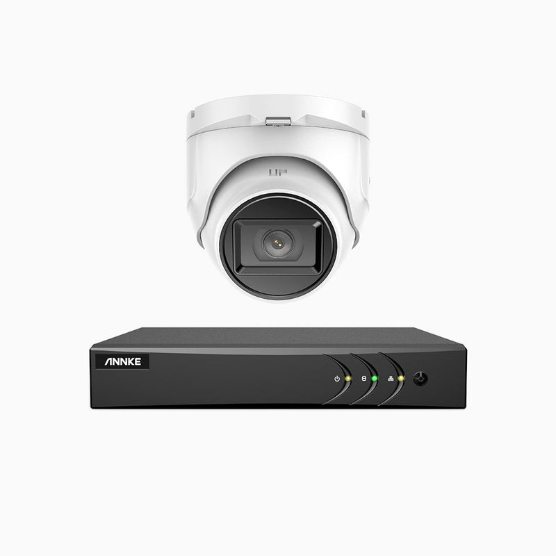 EL200 - 1080p 4 Channel Outdoor Wired Security CCTV System with 1 Camera, 3.6 MM Lens, Smart DVR with Human & Vehicle Detection, 66 ft Infrared Night Vision, 4-in-1 Output Signal, IP67
