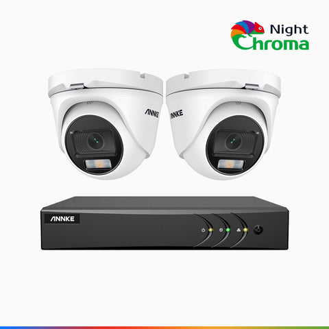 NightChroma<sup>TM</sup> NAK200 - 1080P 4 Channel 2 Cameras Wired CCTV System, Acme Colour Night Vision, f/1.0 Super Aperture, 0.001 Lux, 121° FoV, Active Alignment