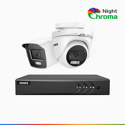 NightChroma<sup>TM</sup> NAK200 - 1080P 4 Channel Wired CCTV System with 1 Bullet & 1 Turret Cameras, Acme Colour Night Vision, f/1.0 Super Aperture, 0.001 Lux, 121° FoV, Active Alignment
