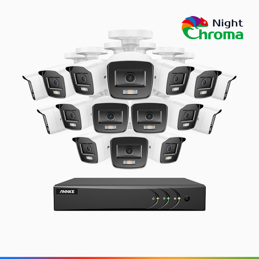 NightChroma<sup>TM</sup> NAK200 - 1080P 16 Channel 16 Cameras Wired CCTV System, Acme Colour Night Vision, f/1.0 Super Aperture, 0.001 Lux, 121° FoV, Active Alignment