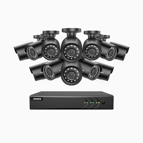 E200 – 1080p 16 Channel 12 Cameras Outdoor Wired Security System, Smart DVR with Human & Vehicle Detection, H.265+, 100 ft Infrared Night Vision