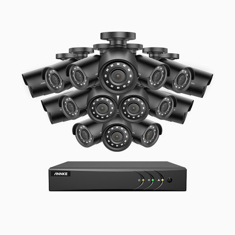 E200 – 1080p 16 Channel 16 Cameras Outdoor Wired Security System, Smart DVR with Human & Vehicle Detection, H.265+, 100 ft Infrared Night Vision