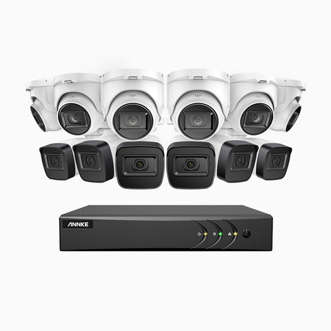 EL200 - 1080p 16 Channel Outdoor Wired Security CCTV System with 6 Bullet & 6 Turret Cameras, 3.6 MM Lens, Smart DVR with Human & Vehicle Detection, 66 ft Infrared Night Vision, 4-in-1 Output Signal, IP67