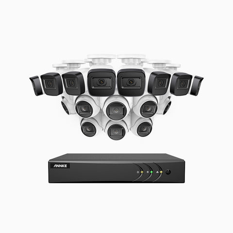 EL200 - 1080p 16 Channel Outdoor Wired Security CCTV System with 8 Bullet & 8 Turret Cameras, 3.6 MM Lens, Smart DVR with Human & Vehicle Detection, 66 ft Infrared Night Vision, 4-in-1 Output Signal, IP67