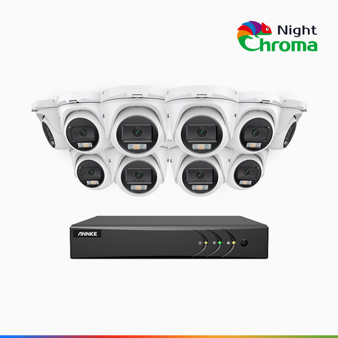 NightChroma<sup>TM</sup> NAK200 - 1080P 16 Channel 10 Cameras Wired CCTV System, Acme Colour Night Vision, f/1.0 Super Aperture, 0.001 Lux, 121° FoV, Active Alignment