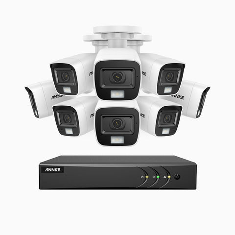 ADLK500 - 3K 16 Channel 8 Dual Light Cameras Wired Security System, Colour & IR Night Vision, 3072*1728 Resolution, f/1.2 Super Aperture, 4-in-1 Output Signal, Built-in Microphone, IP67