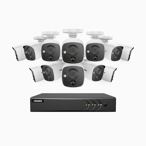 EP200 – 1080p 16 Channel 12 PIR Cameras Outdoor Wired CCTV System, H.265+ Smart DVR with Human & Vehicle Detection, Accurate Alerts, White Light Alarm, 100 ft EXIR Night Vision
