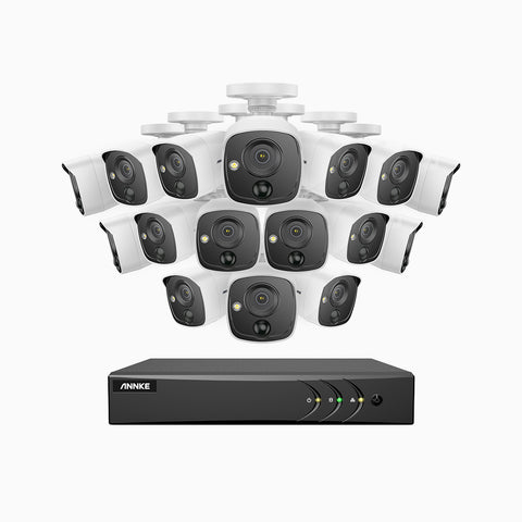 EP200 – 1080p 16 Channel 16 PIR Cameras Outdoor Wired CCTV System, H.265+ Smart DVR with Human & Vehicle Detection, Accurate Alerts, White Light Alarm, 100 ft EXIR Night Vision