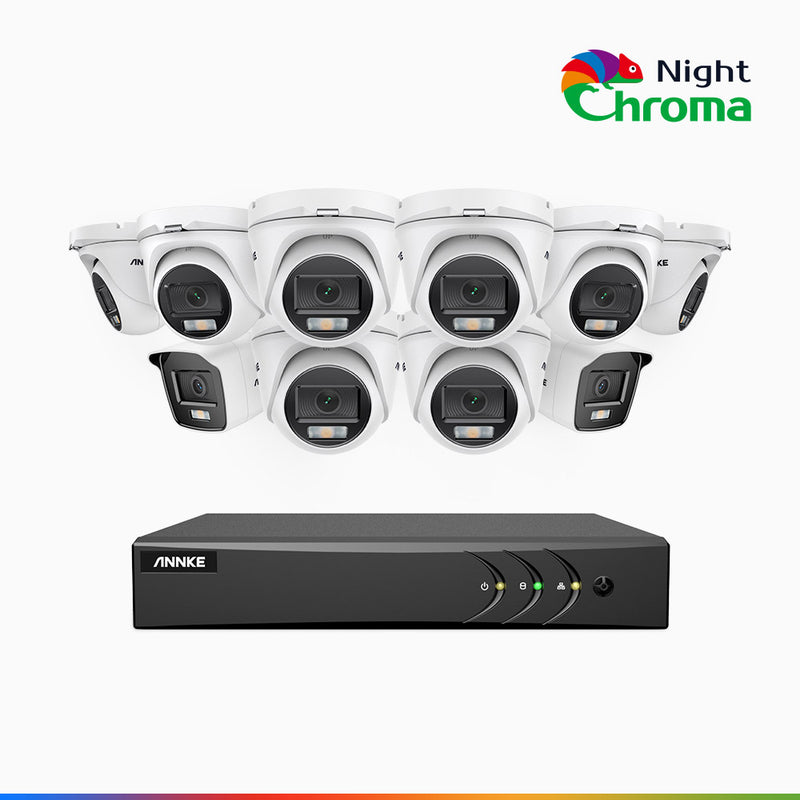 NightChroma<sup>TM</sup> NAK200 - 1080P 16 Channel Wired CCTV System with 2 Bullet & 8 Turret Cameras, Acme Colour Night Vision, f/1.0 Super Aperture, 0.001 Lux, 121° FoV, Active Alignment