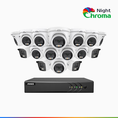 NightChroma<sup>TM</sup> NAK200 - 1080P 16 Channel Wired CCTV System with 4 Bullet & 12 Turret Cameras, Acme Colour Night Vision, f/1.0 Super Aperture, 0.001 Lux, 121° FoV, Active Alignment