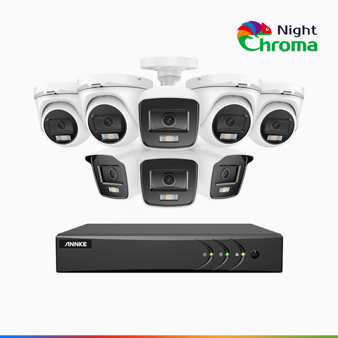 NightChroma<sup>TM</sup> NAK200 - 1080P 16 Channel Wired CCTV System with 4 Bullet & 4 Turret Cameras, Acme Colour Night Vision, f/1.0 Super Aperture, 0.001 Lux, 121° FoV, Active Alignment