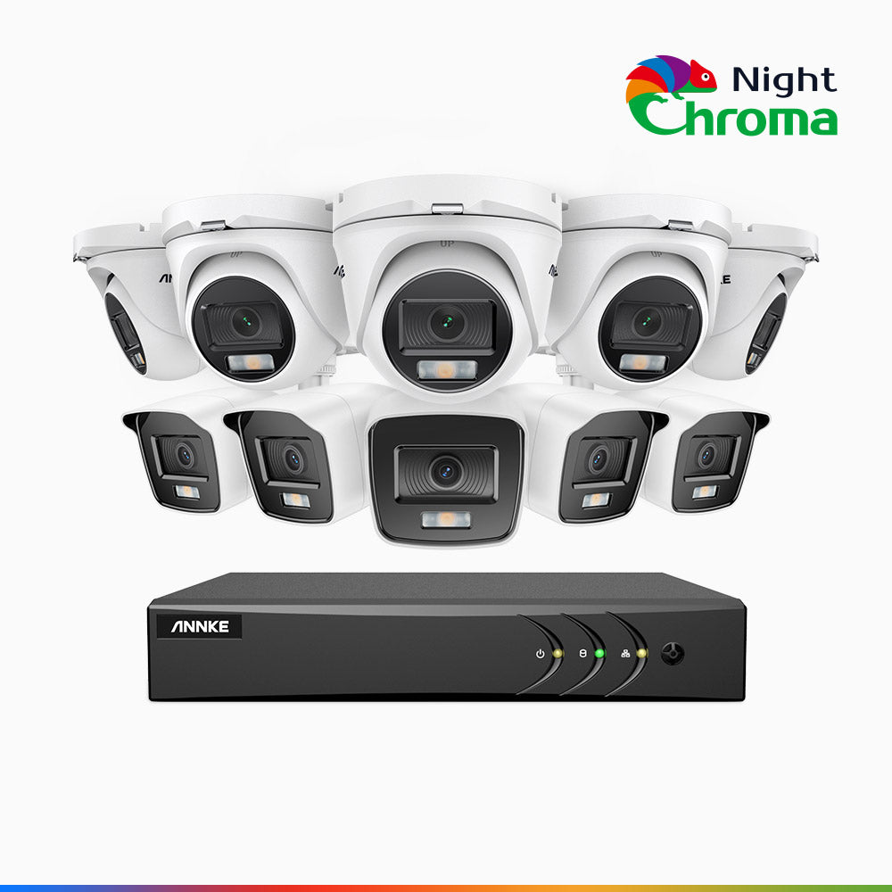 NightChroma<sup>TM</sup> NAK200 - 1080P 16 Channel Wired CCTV System with 5 Bullet & 5 Turret Cameras, Acme Colour Night Vision, f/1.0 Super Aperture, 0.001 Lux, 121° FoV, Active Alignment