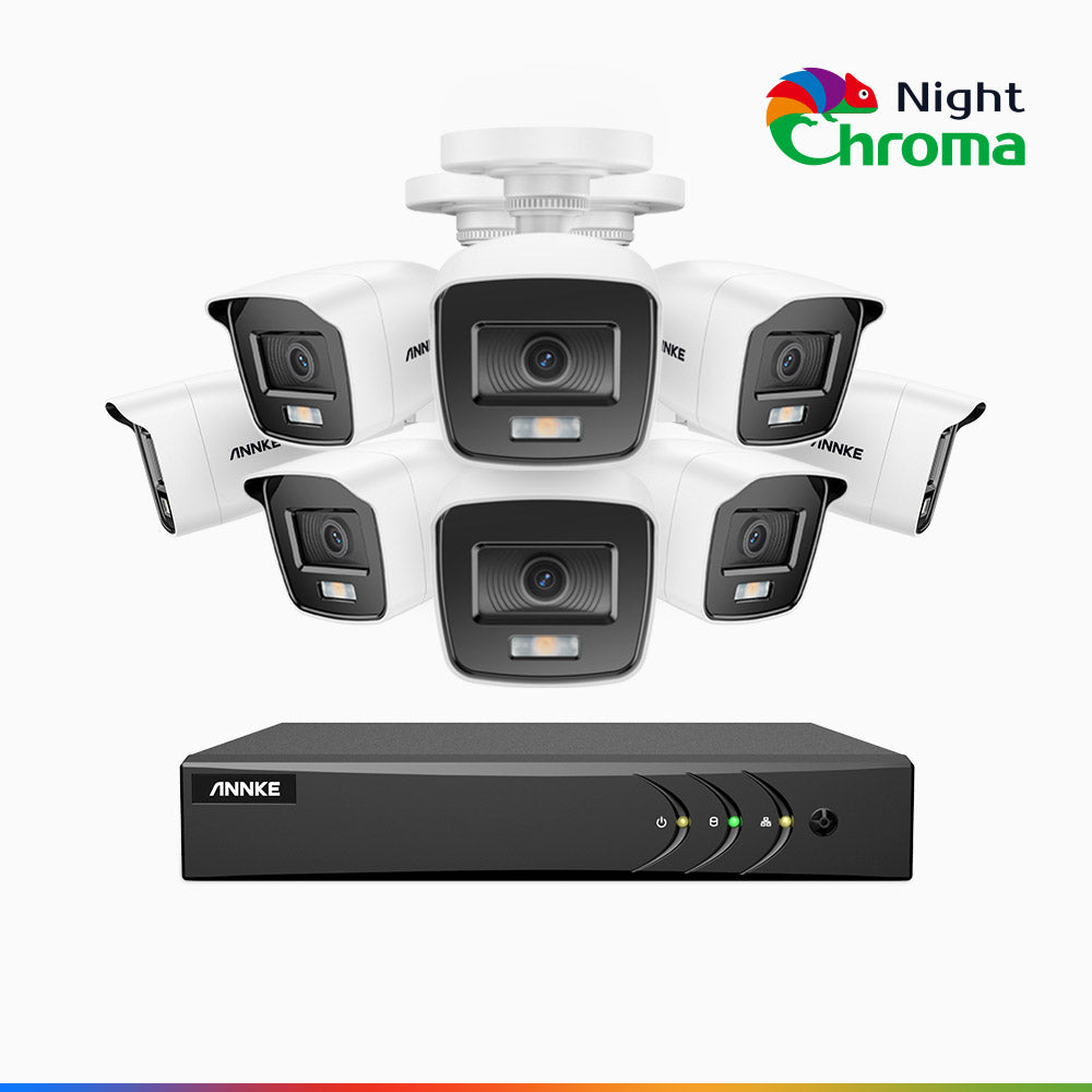 NightChroma<sup>TM</sup> NAK200 - 1080P 16 Channel 8 Cameras Wired CCTV System, Acme Colour Night Vision, f/1.0 Super Aperture, 0.001 Lux, 121° FoV, Active Alignment