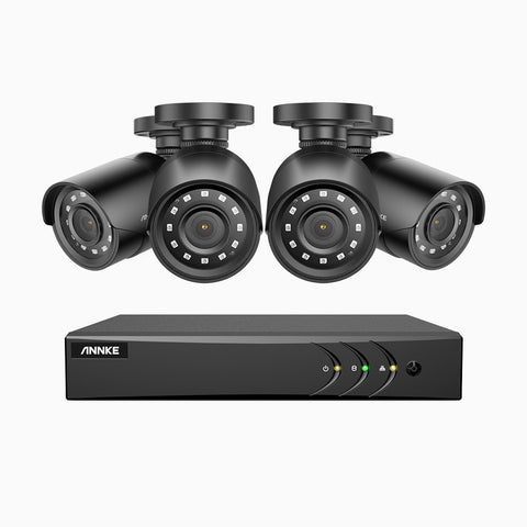 E200 – 1080p 8 Channel 4 Cameras Outdoor Wired CCTV System, Smart DVR with Human & Vehicle Detection, H.265+, 100 ft Infrared Night Vision