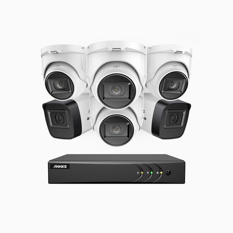 EL200 - 1080p 8 Channel Outdoor Wired Security CCTV System with 2 Bullet & 4 Turret Cameras, 3.6 MM Lens, Smart DVR with Human & Vehicle Detection, 66 ft Infrared Night Vision, 4-in-1 Output Signal, IP67