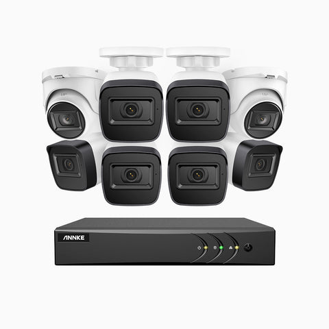 EL200 - 1080p 8 Channel Outdoor Wired Security CCTV System with 6 Bullet & 2 Turret Cameras, 3.6 MM Lens, Smart DVR with Human & Vehicle Detection, 66 ft Infrared Night Vision, 4-in-1 Output Signal, IP67