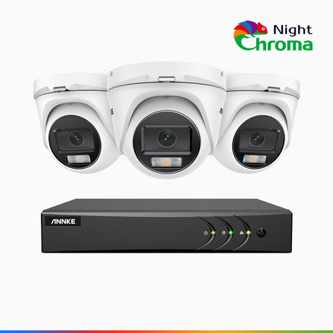 NightChroma<sup>TM</sup> NAK200 - 1080P 8 Channel 3 Cameras Wired CCTV System, Acme Colour Night Vision, f/1.0 Super Aperture, 0.001 Lux, 121° FoV, Active Alignment