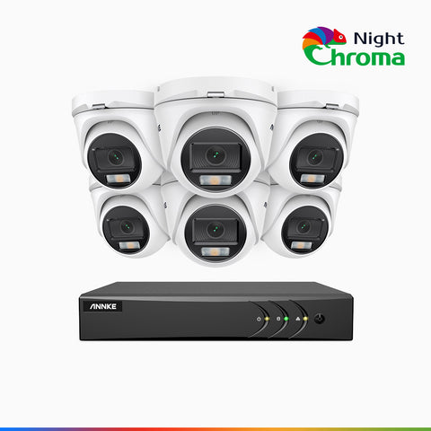 NightChroma<sup>TM</sup> NAK200 - 1080P 16 Channel 6 Cameras Wired CCTV System, Acme Colour Night Vision, f/1.0 Super Aperture, 0.001 Lux, 121° FoV, Active Alignment