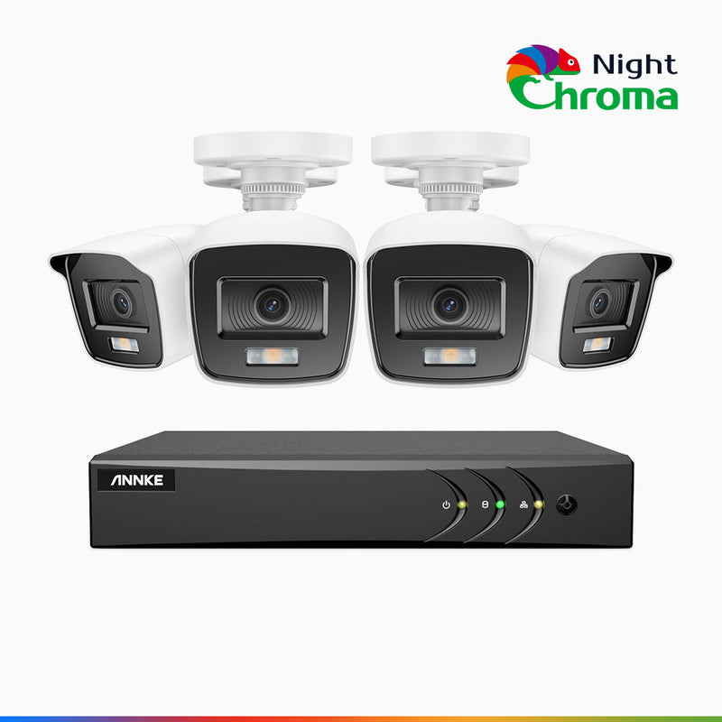 NightChroma<sup>TM</sup> NAK200 - 1080P 8 Channel 4 Cameras Wired CCTV System, Acme Colour Night Vision, f/1.0 Super Aperture, 0.001 Lux, 121° FoV, Active Alignment