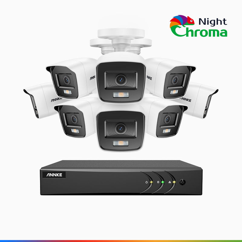 NightChroma<sup>TM</sup> NAK200 - 1080P 8 Channel 8 Cameras Wired CCTV System, Acme Colour Night Vision, f/1.0 Super Aperture, 0.001 Lux, 121° FoV, Active Alignment