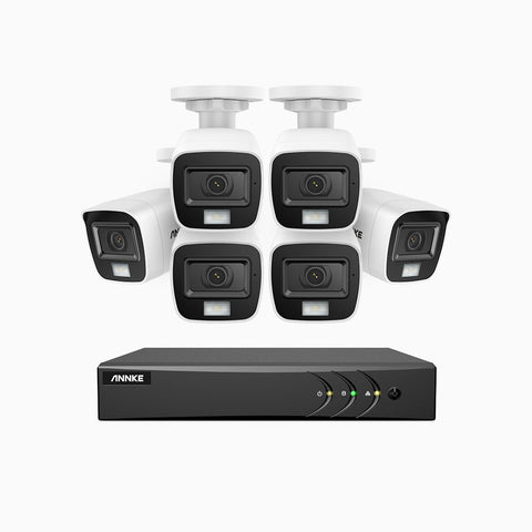 ADLK200 - 1080P 8 Channel 6 Dual Light Cameras Wired Security System, Colour & IR Night Vision, 4-in-1 Output Signal, Built-in Microphone, IP67 Weatherproof