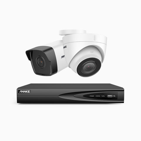 H500 - 5MP 4 Channel PoE CCTV System with 1 Bullet & 1 Turret Cameras, EXIR 2.0 Night Vision, Built-in Mic & SD Card Slot, RTSP Supported, Works with Alexa, IP67