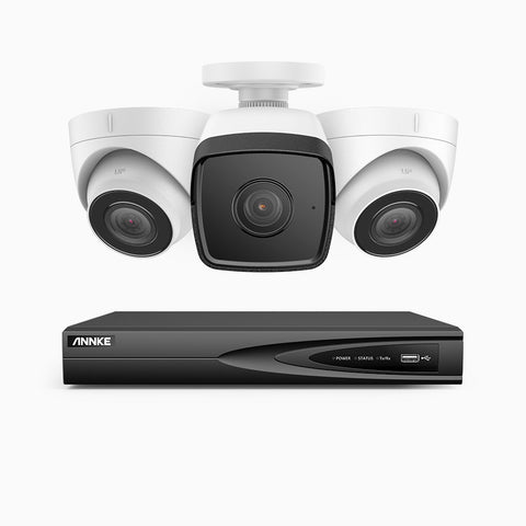 H500 - 5MP 4 Channel PoE CCTV System with 1 Bullet & 2 Turret Cameras, EXIR 2.0 Night Vision, Built-in Mic & SD Card Slot, RTSP Supported, Works with Alexa, IP67