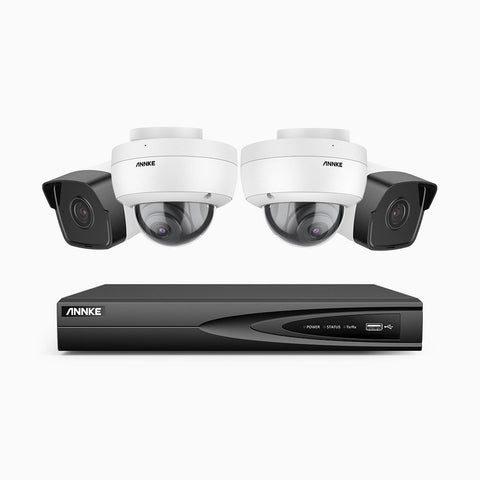H500 - 5MP 4 Channel PoE CCTV System with 2 Bullet & 2 Dome Cameras, EXIR 2.0 Night Vision, Built-in Mic & SD Card Slot, RTSP Supported, Works with Alexa, IP67