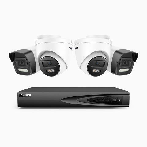 AH500 - 3K 4 Channel PoE Security System with 2 Bullet & 2 Turret Cameras, Colour & IR Night Vision, 3072*1728 Resolution, f/1.6 Aperture (0.005 Lux), Human & Vehicle Detection, Built-in Microphone, IP67