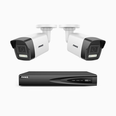AH500 - 3K 4 Channel 2 Cameras PoE Security System, Colour & IR Night Vision, 3072*1728 Resolution, f/1.6 Aperture (0.005 Lux), Human & Vehicle Detection, Built-in Microphone, IP67