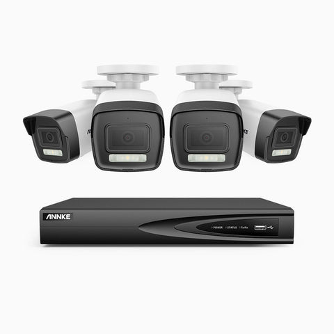 AH500 - 3K 4 Channel 4 Cameras PoE Security System, Colour & IR Night Vision, 3072*1728 Resolution, f/1.6 Aperture (0.005 Lux), Human & Vehicle Detection, Built-in Microphone, IP67